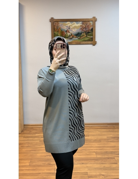 N PRİVE F17021 ZEBRA DESEN  MERSERİZE TUNİK GRİ
