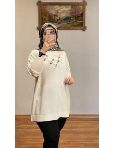 N PRİVE F17028  YARIM BALIKÇI TAŞ DET TUNİK BEYAZ 2