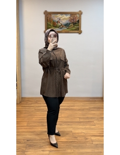 N PRİVE BEL BÜZGÜLÜ TUNİK F19501 KAHVE