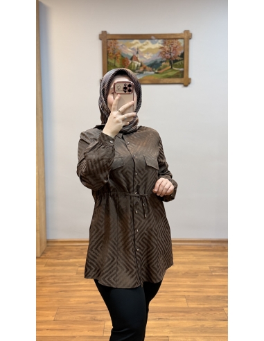 N PRİVE BEL BÜZGÜLÜ TUNİK F19501 KAHVE