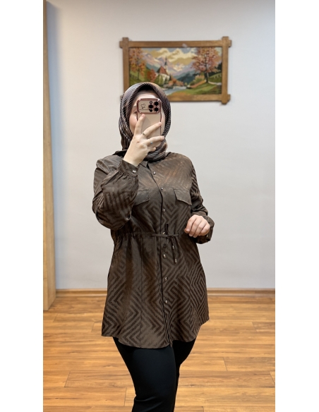 N PRİVE BEL BÜZGÜLÜ TUNİK F19501 KAHVE