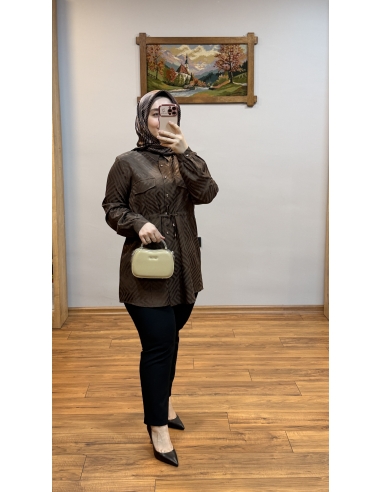 N PRİVE BEL BÜZGÜLÜ TUNİK F19501 KAHVE