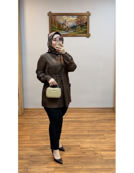 N PRİVE BEL BÜZGÜLÜ TUNİK F19501 KAHVE