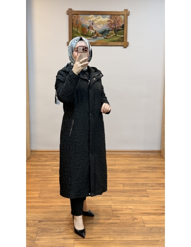 N PRİVE F14306 KAPŞONLU TRENÇKOT SİYAH