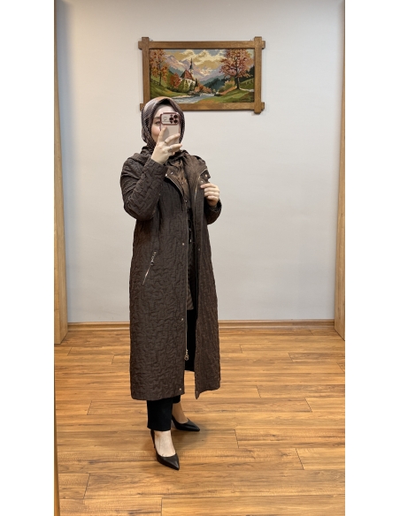 N PRİVE F14306 KAPŞONLU TRENÇKOT KAHVE