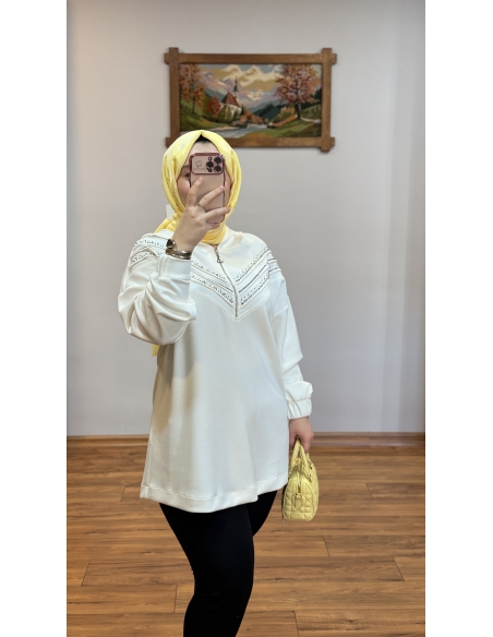KAYRA TAŞLI SWEAT 31011 BEYAZ