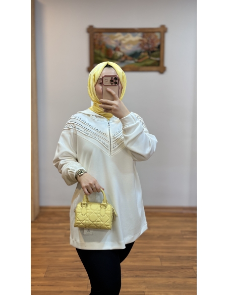 KAYRA TAŞLI SWEAT 31011 BEYAZ