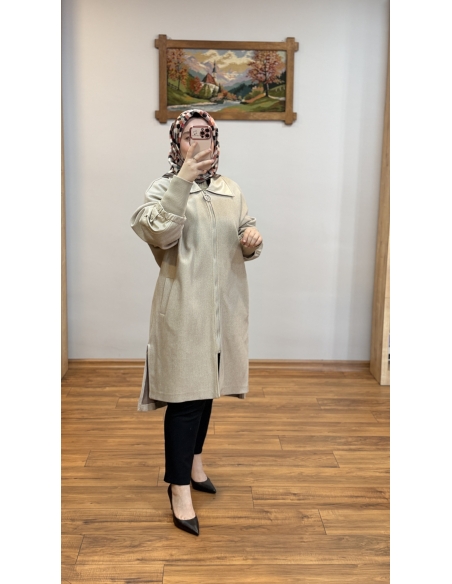 LEVİDOR DERİ DETAYLI KABAN 570004 TAŞ