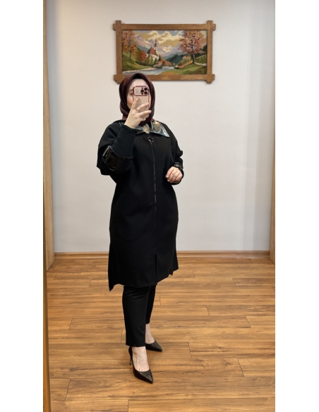 LEVİDOR DERİ DETAYLI KABAN 570004 SİYAH