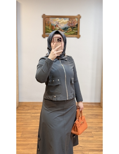 N PRİVE METAL AKSESUARLI TAKIM F15219  GRİ