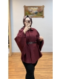 KEMERLİ KAŞE PANÇO BORDO
