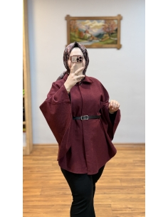 KEMERLİ KAŞE PANÇO BORDO