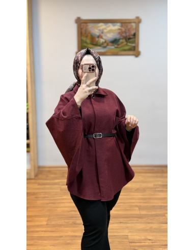 KEMERLİ KAŞE PANÇO BORDO