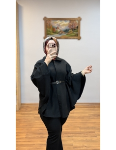 KEMERLİ KAŞE PANÇO SİYAH