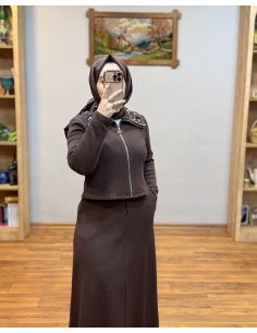 N PRİVE F19500 YAKA DET ETEKLİ TAKIM KAHVE 2