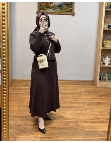 N PRİVE F19500 YAKA DET ETEKLİ TAKIM KAHVE