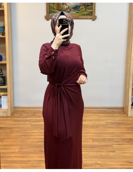 N PRİVE BELİ BAĞLAMALI ELBİSE 13230 BORDO