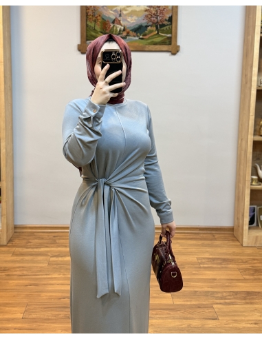 N PRİVE BELİ BAĞLAMALI ELBİSE 13230 GRİ