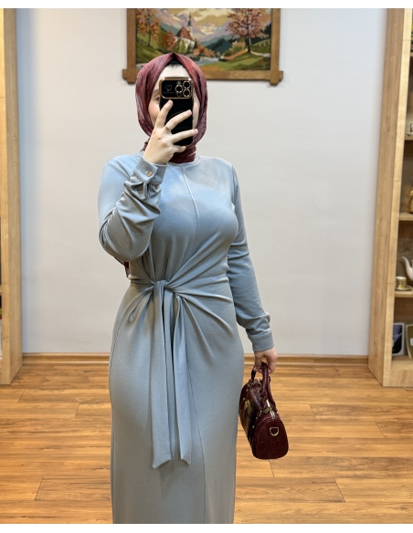 N PRİVE BELİ BAĞLAMALI ELBİSE 13230 GRİ