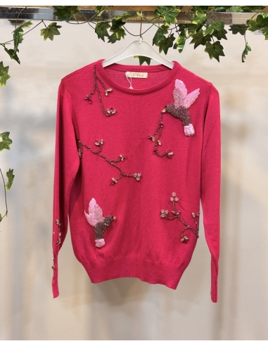 N PRİVE F17017 KUŞ BONCUK TRİKO BLUZ FUŞYA