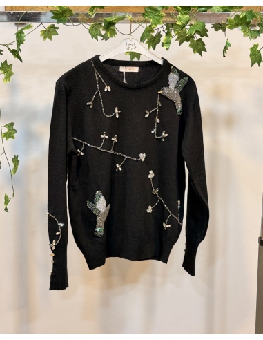 N PRİVE F17017 KUŞ BONCUK TRİKO BLUZ SİYAH