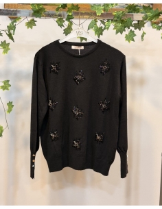 N PRİVE F17001 YILDIZ TAŞ İŞLEME TRİKO BLUZ SİYAH