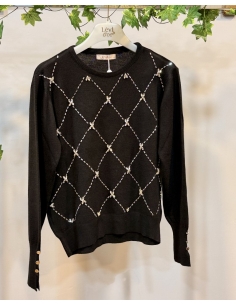 N PRİVE F17030 ÖN VE KOL BİLEKLERİ TAŞLI TRİKO BLUZ SİYAH