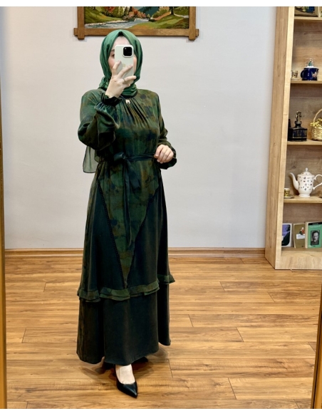 LEVİDOR İPEK CUPRA ELBİSE 330325 YEŞİL