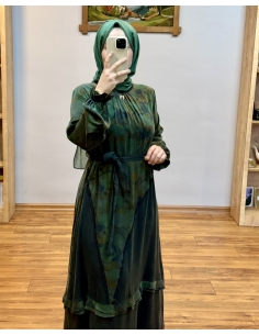 LEVİDOR İPEK CUPRA ELBİSE 330325 YEŞİL 2