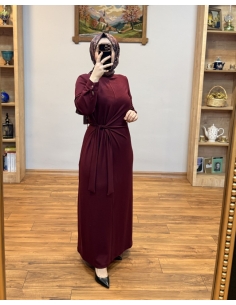 N PRİVE BELDEN BAĞLAMALI ELBİSE F13230 BORDO