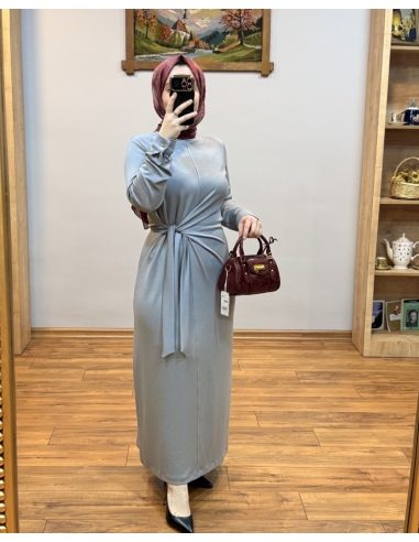 N PRİVE BELDEN BAĞLAMALI ELBİSE F13230 GRİ