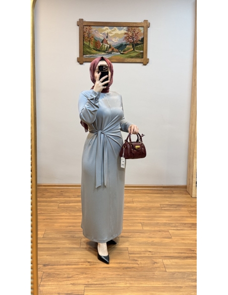 N PRİVE BELDEN BAĞLAMALI ELBİSE F13230 GRİ