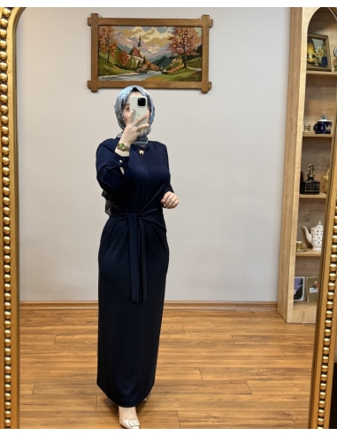 N PRİVE BELDEN BAĞLAMALI ELBİSE F13230 LACİVERT