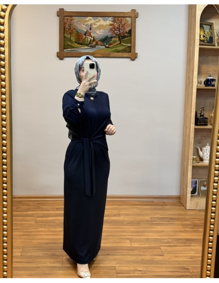 N PRİVE BELDEN BAĞLAMALI ELBİSE F13230 LACİVERT