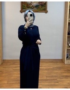 N PRİVE BELDEN BAĞLAMALI ELBİSE F13230 LACİVERT 2