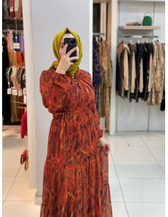 Yaprak Desen Elbise 1215 Turuncu 2