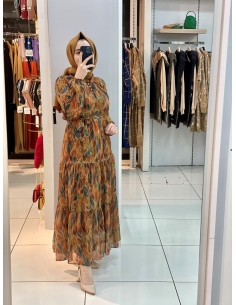 Yaprak Desen Elbise 1215 İndigo