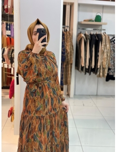 Yaprak Desen Elbise 1215 İndigo 2