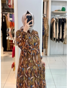 Yaprak Desen Elbise 1215 Safran 2