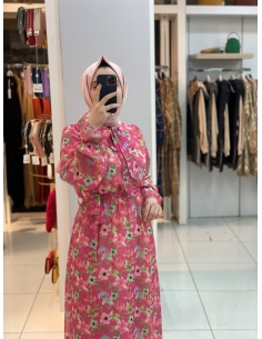 Çiçekli Elbise 4025 pembe 2