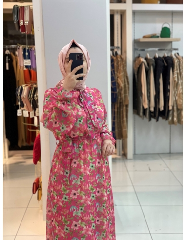 Çiçekli Elbise 4025 pembe