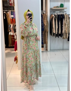 Çiçekli Elbise 2106 yeşil