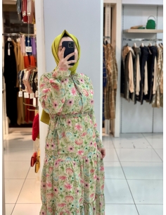 Çiçekli Elbise 2106 yeşil 2