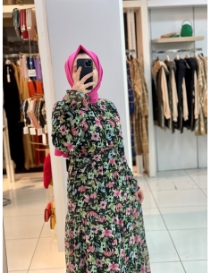 Çiçekli   Elbise 2106 siyah 2
