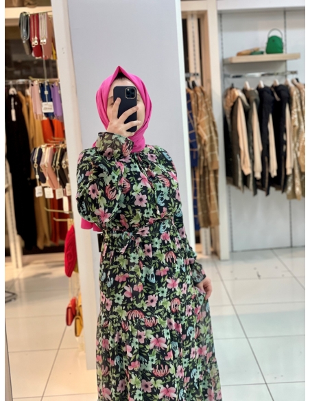 Çiçekli   Elbise 2106 siyah
