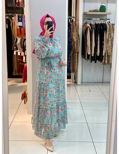 Çiçekli   Elbise 2106 Mavi