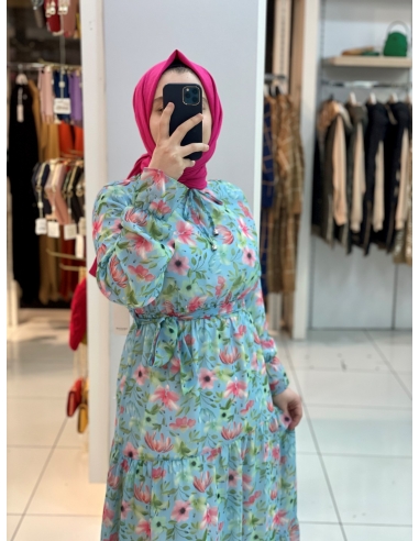 Çiçekli   Elbise 2106 Mavi