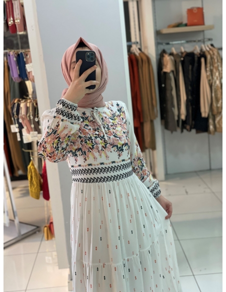 Özmenler Pamuk Viskon Elbise 7644 Beyaz