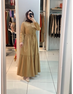 Pamuk Keten Elbise 3138 camel