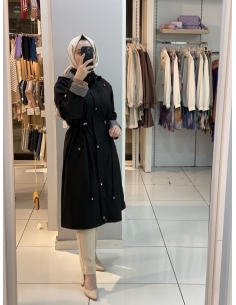 Setare Çizgili Trenç 596 siyah